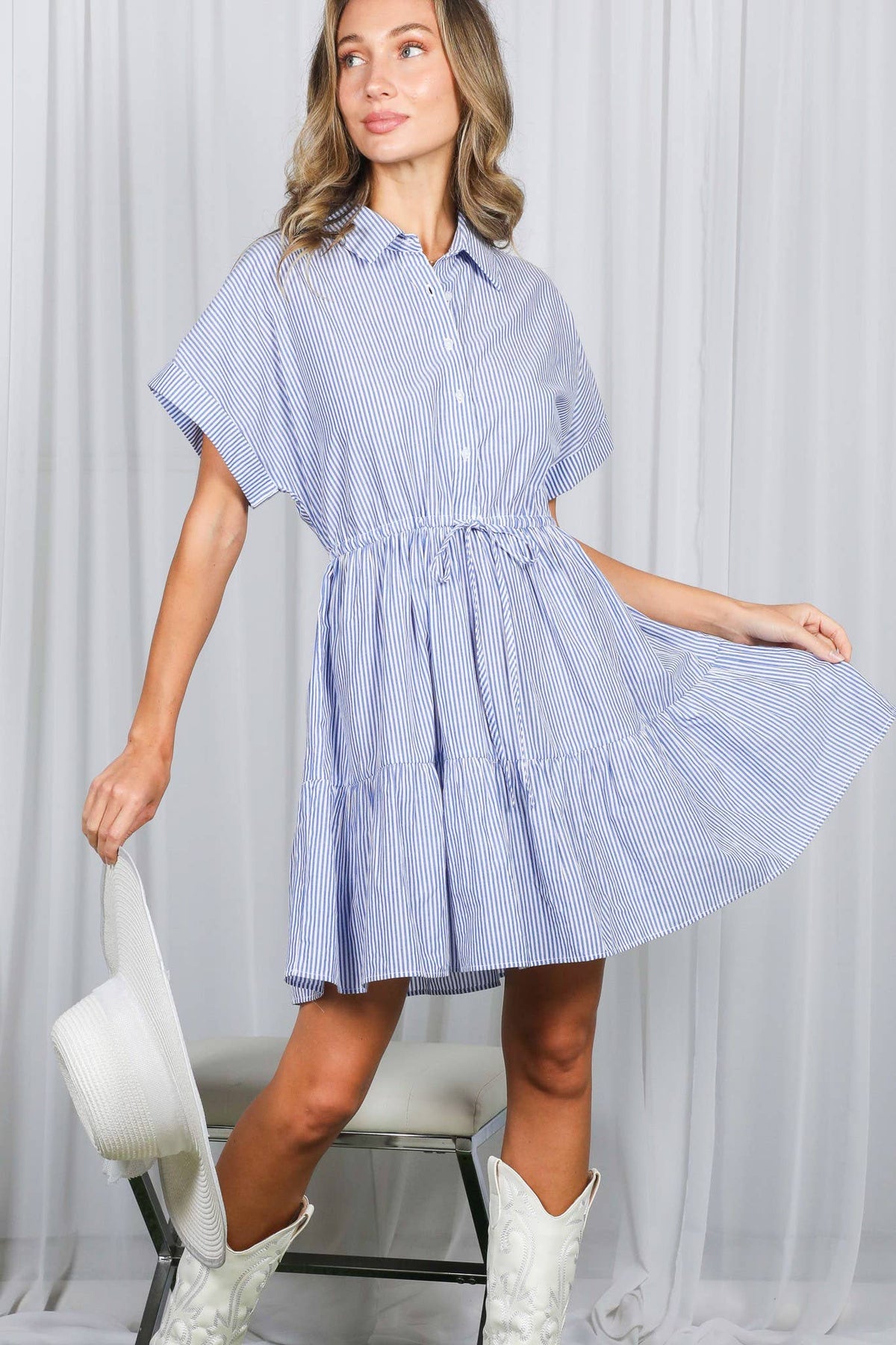 Striped Casual Dress Brown