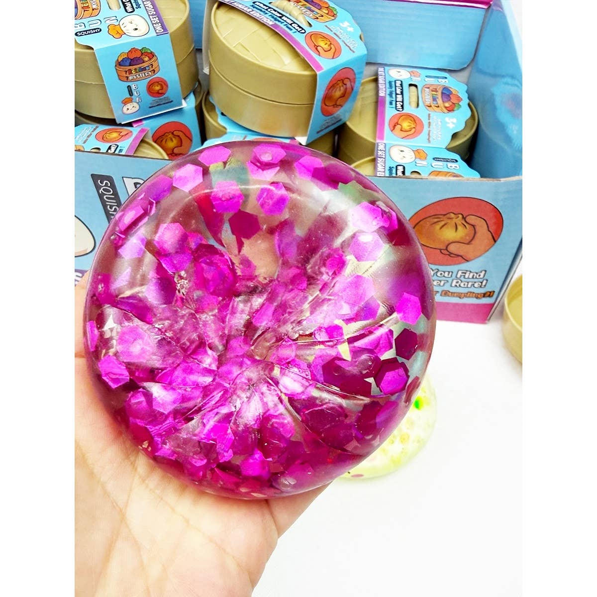 Mystery Sugar Glittered Dumpling Squishy with Steamer