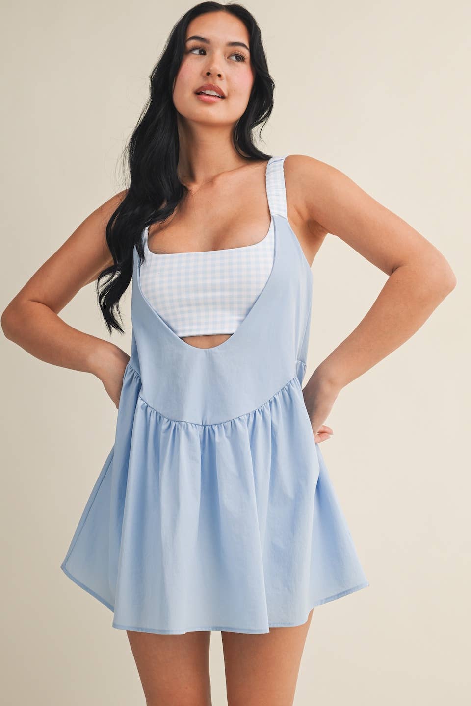 Gingham Print Double Layered Play Dress: Lemon