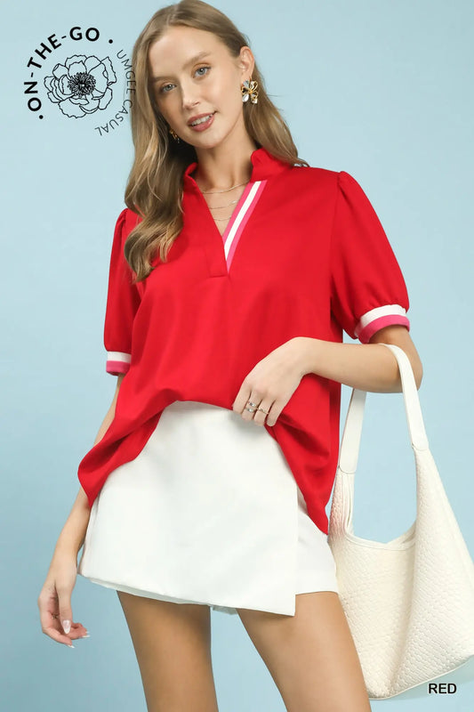 Red Contrast Trim Top