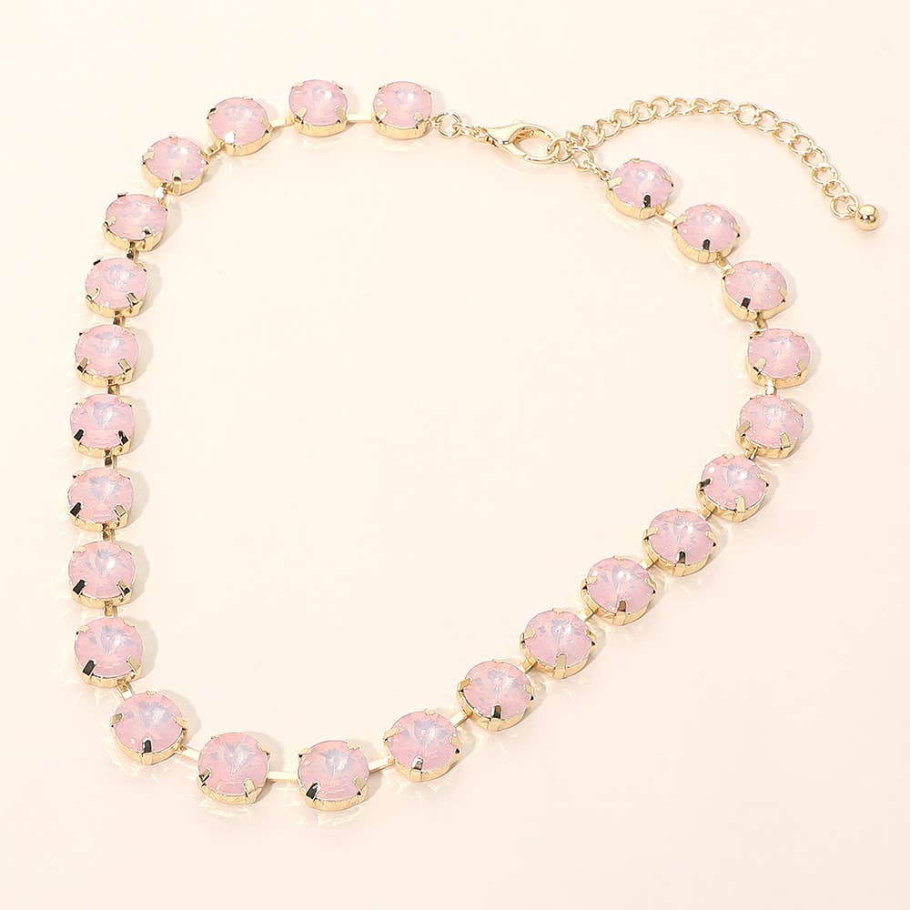 Round Cut Stone Cluster Link Evening Necklace: Gold,Multi