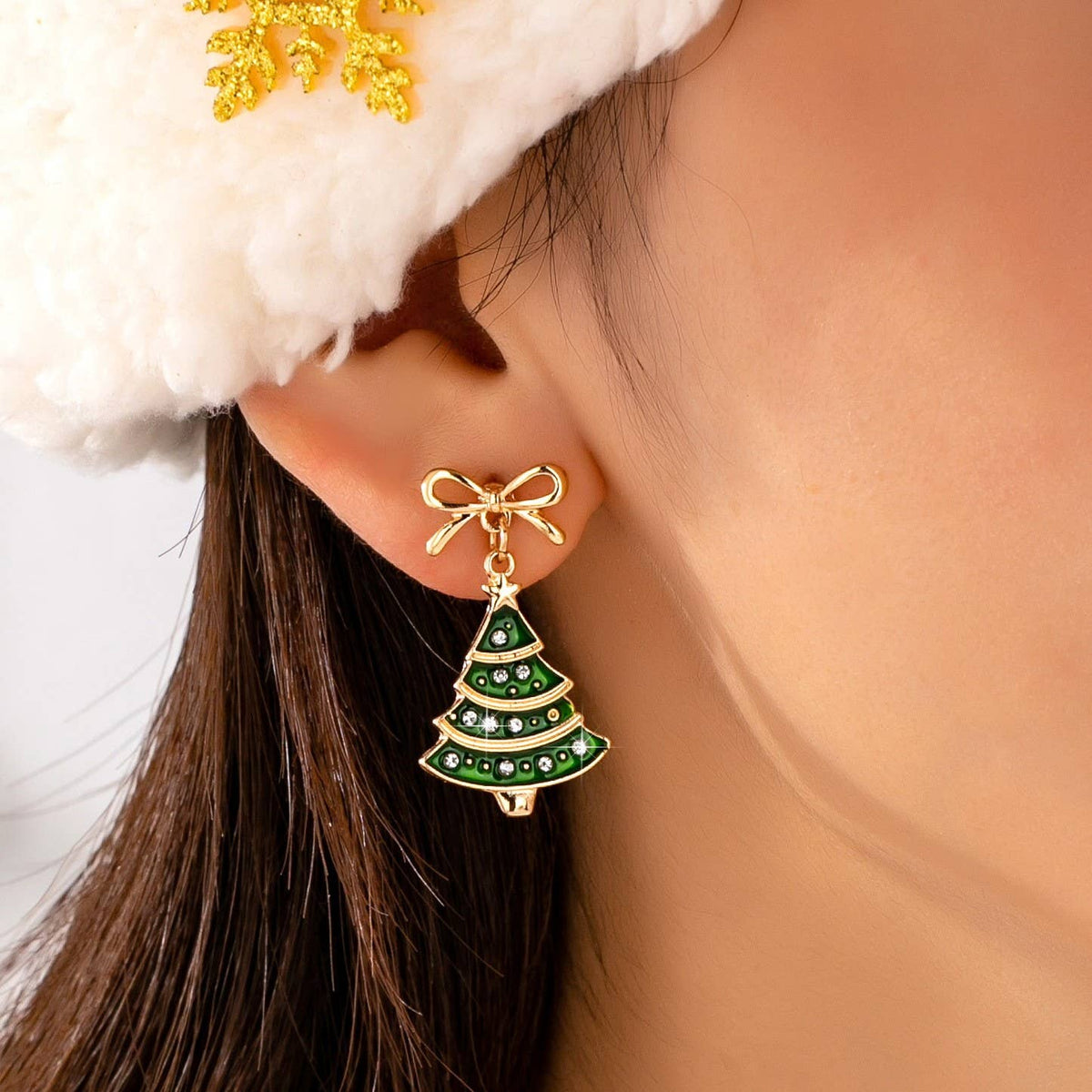 Christmas Tree & Bow Dangle Earrings