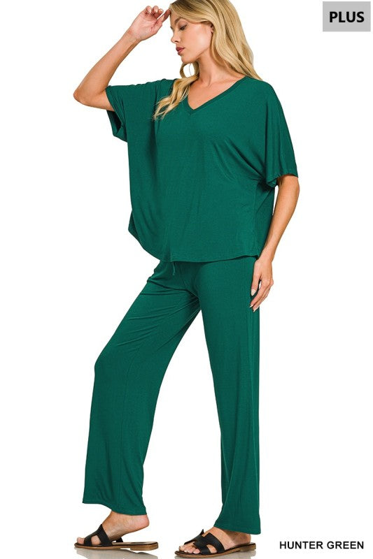 V-neck Oversized Set- Hunter Green
