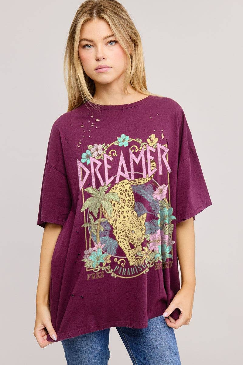Dreamer Paradise Graphic S/S Oversized Seamless Tee-ZO: TEAL