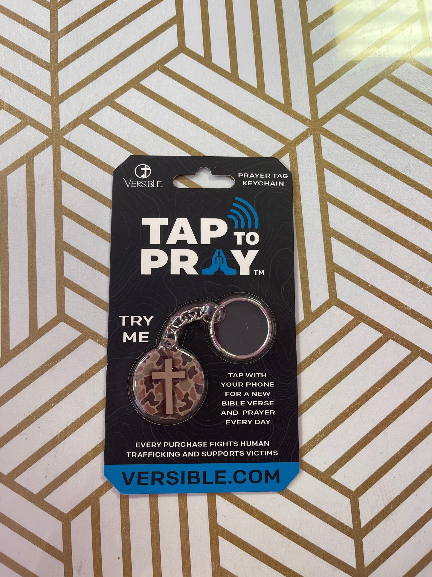 Tap To Pray® Acrylic Keychain- River Rock Camo + Cross