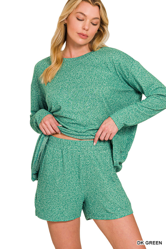 Soft Curvy Long Sleeve & Shorts Set - Green