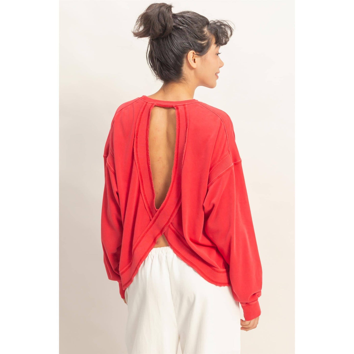 Oversized Cross Detail Open Back Sweatshirt: TURQUOISE