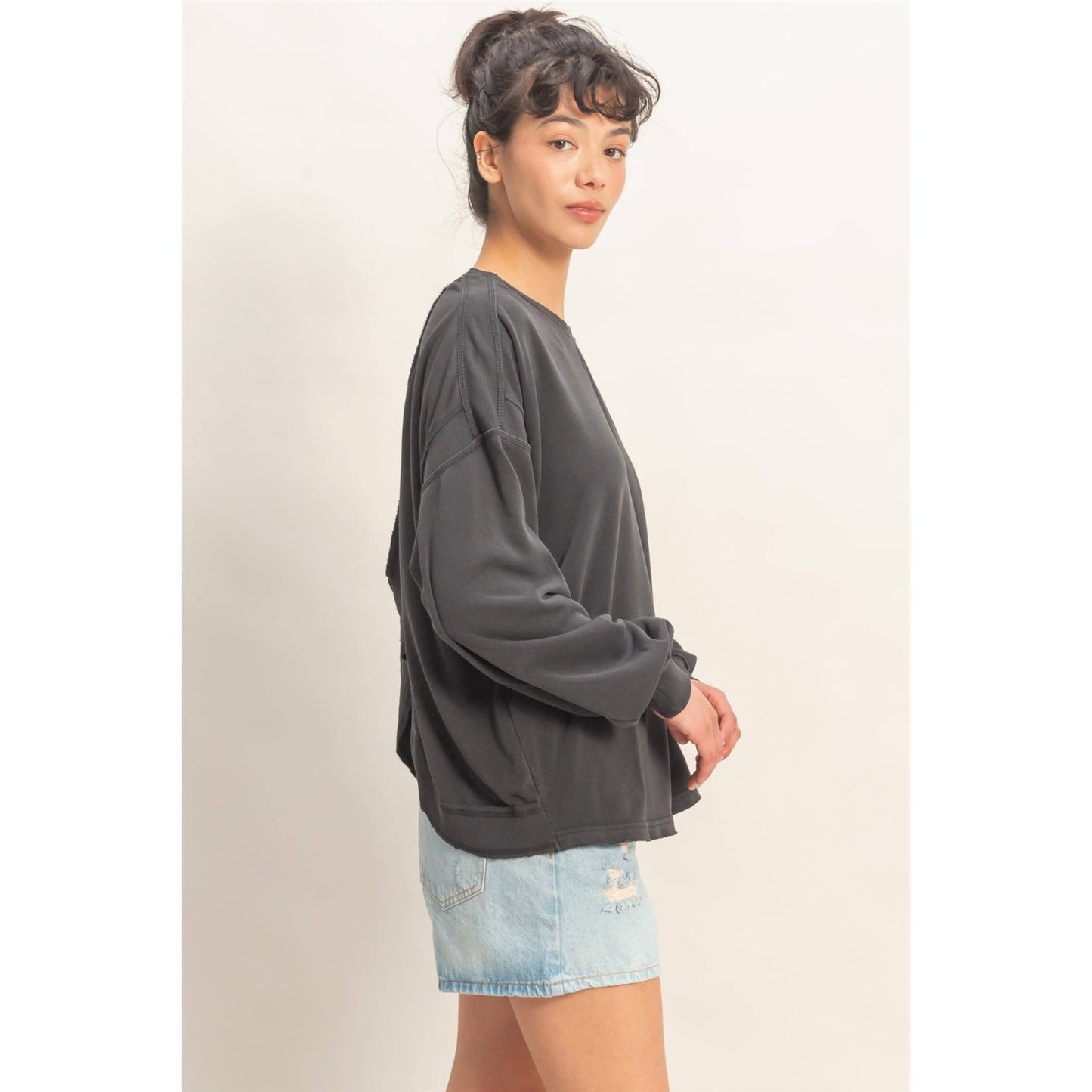 Oversized Cross Detail Open Back Sweatshirt: TURQUOISE