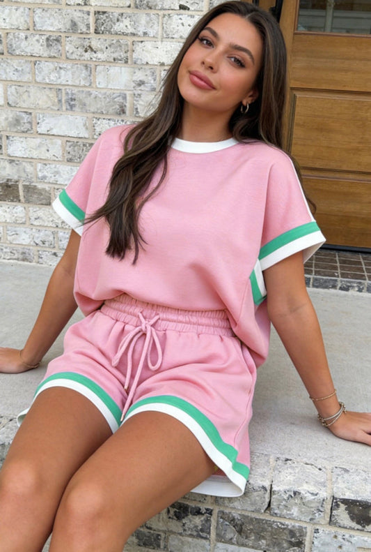 Pink Stripe Shorts Set
