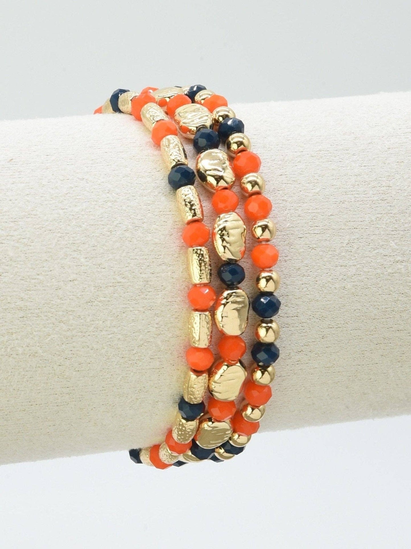 3 Piece CCB Metal Glass Bead Stretch Bracelet Set: Black Red