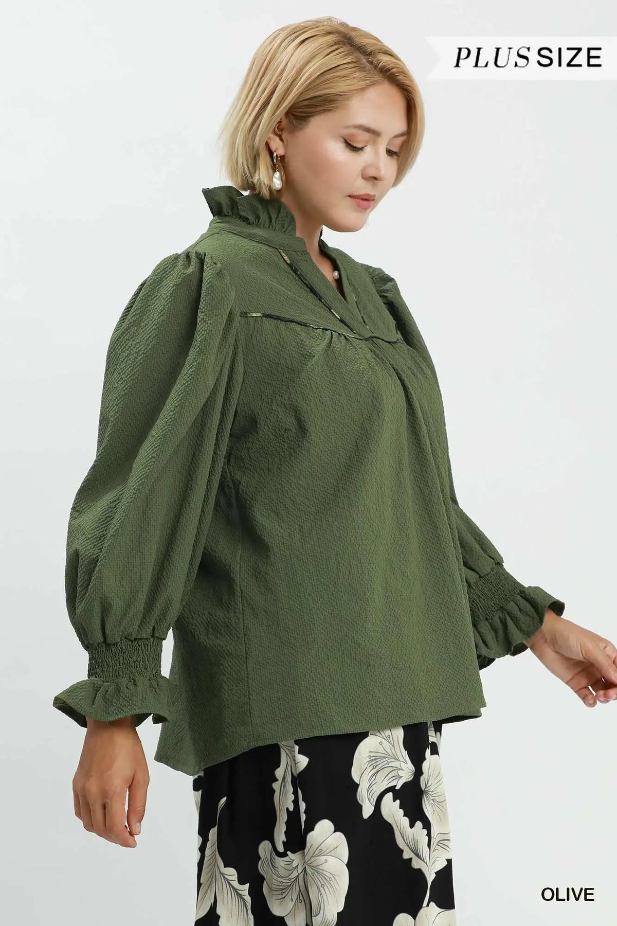 Olive Puff Sleeve Babydoll Blouse