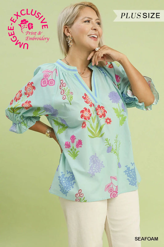 Seafoam Floral Mix Top