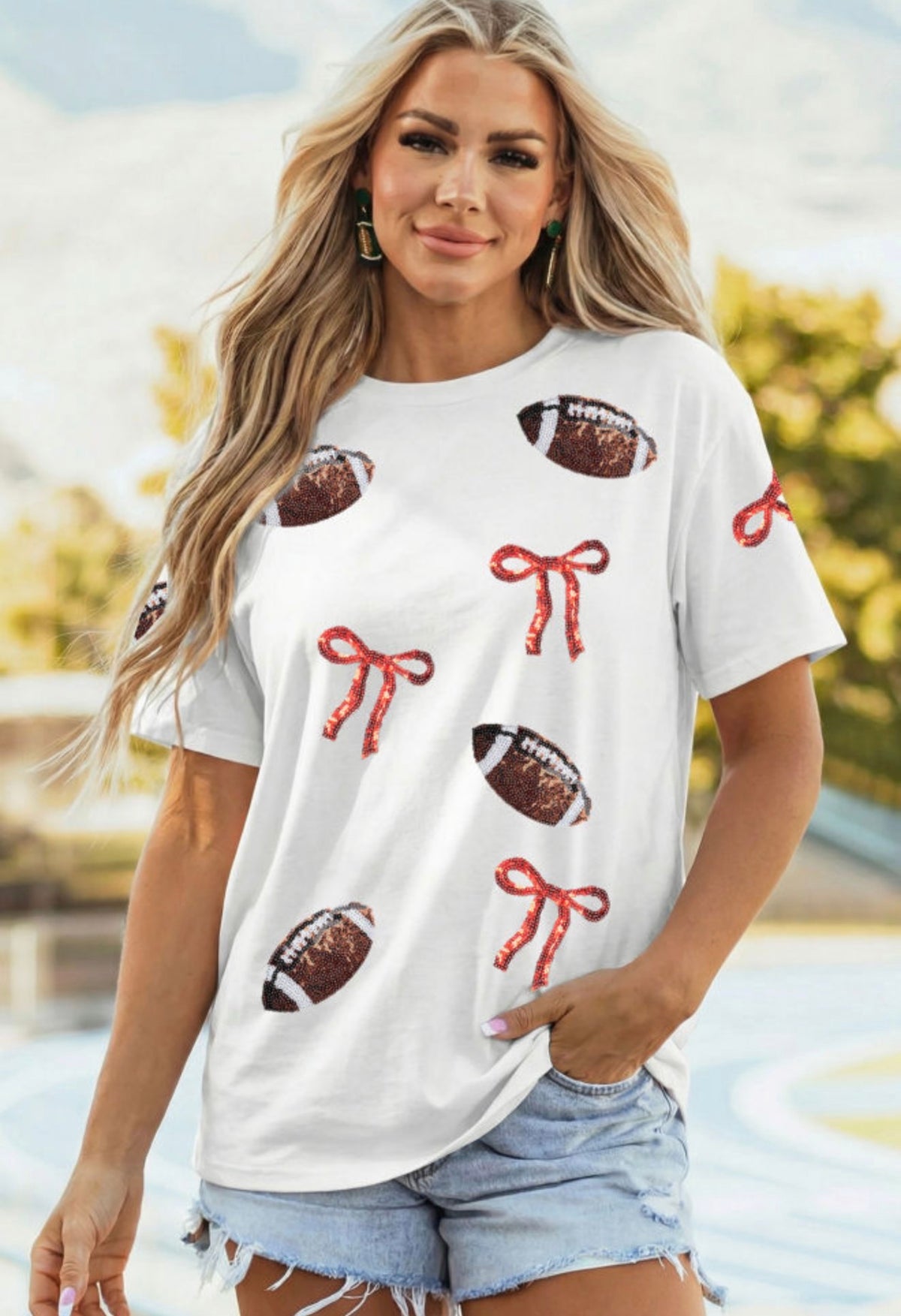 Footballs & Bow Sequin Tee