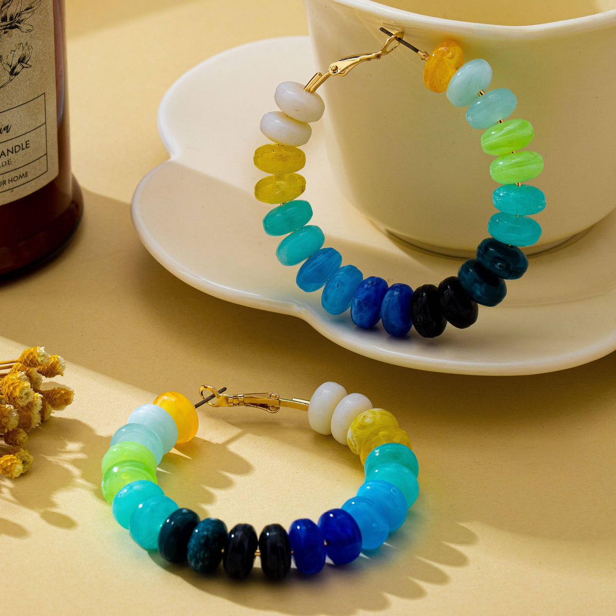 Multi Color Beaded Hoop Earrings