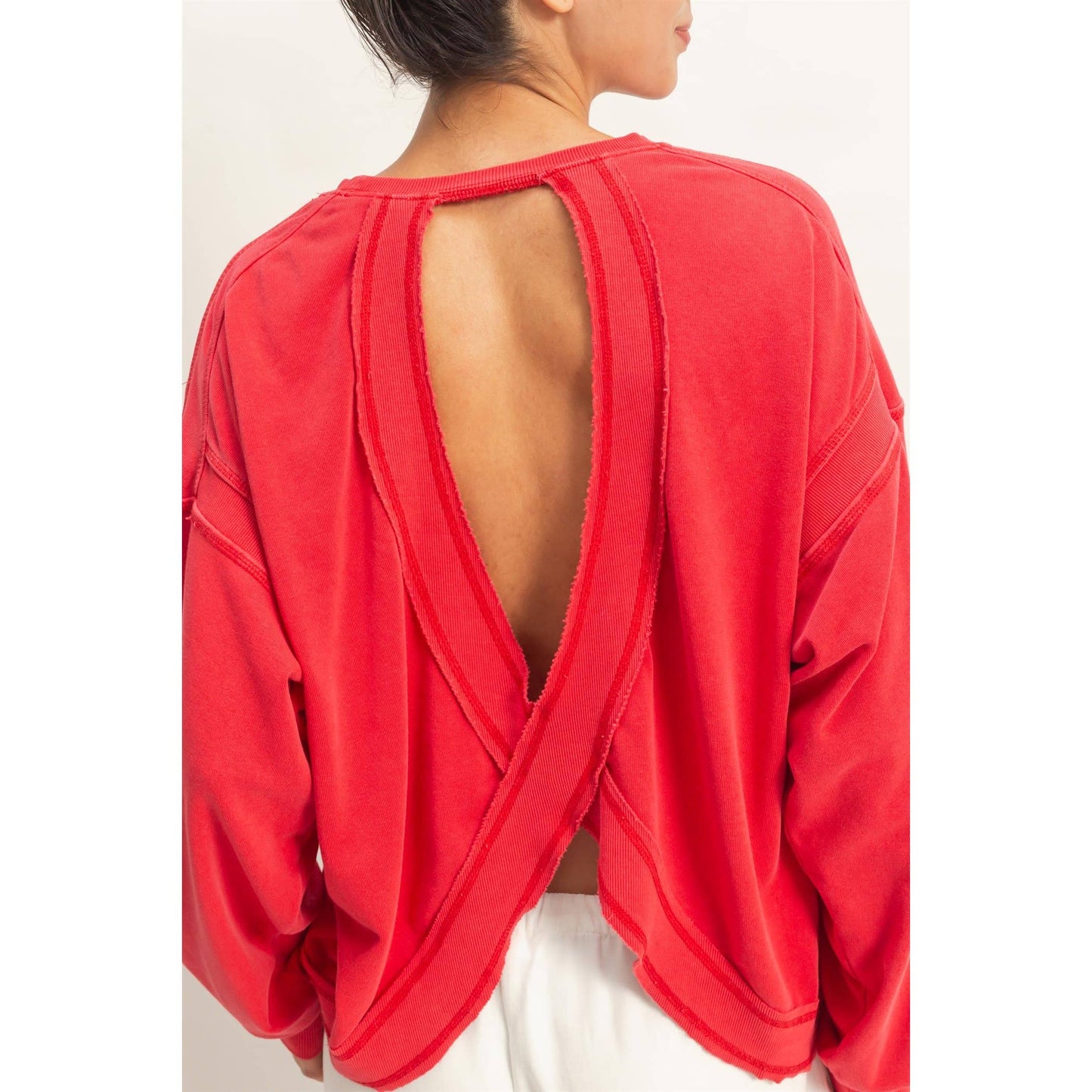 Oversized Cross Detail Open Back Sweatshirt: TURQUOISE