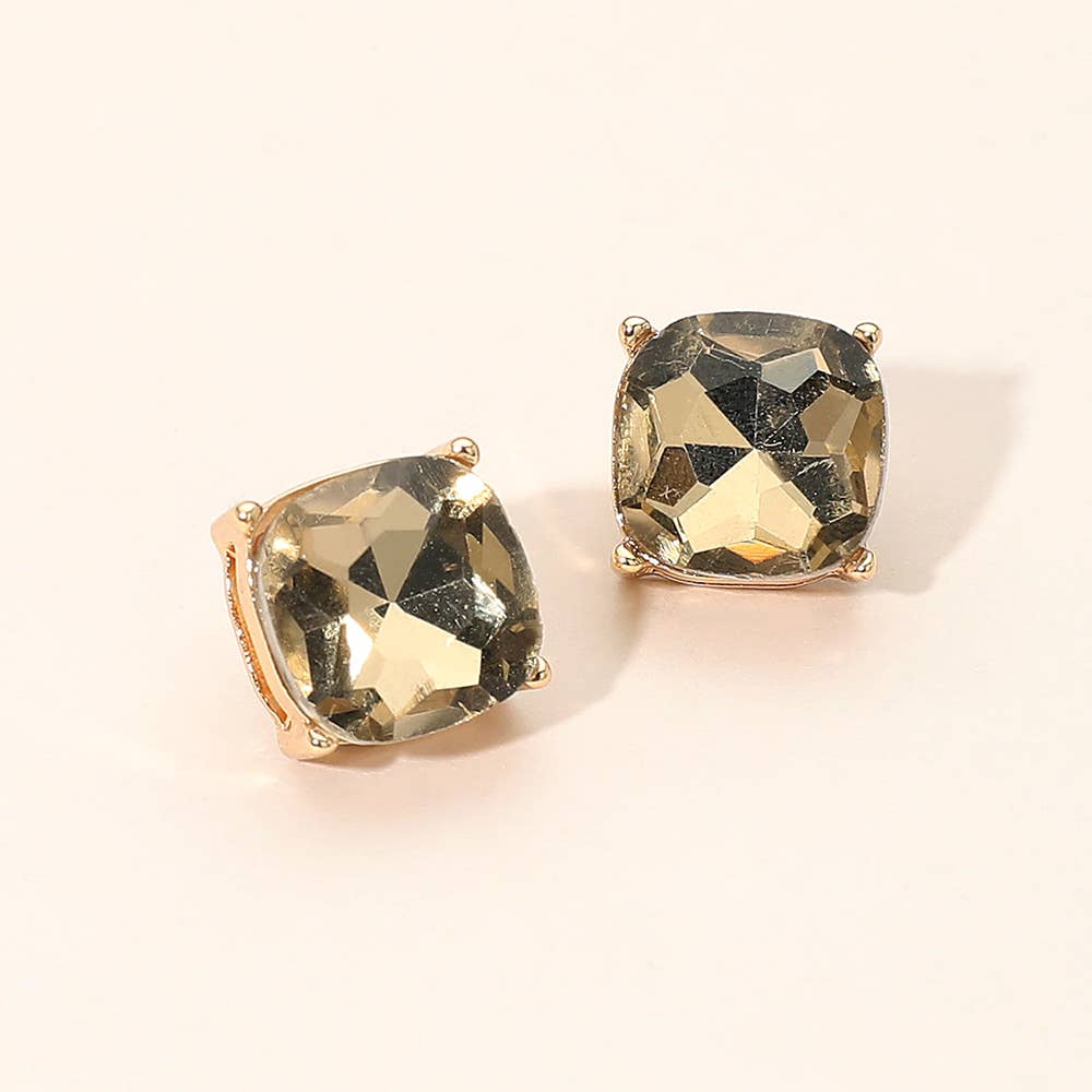 Square Cushion Stud Earrings: Gold,Siam