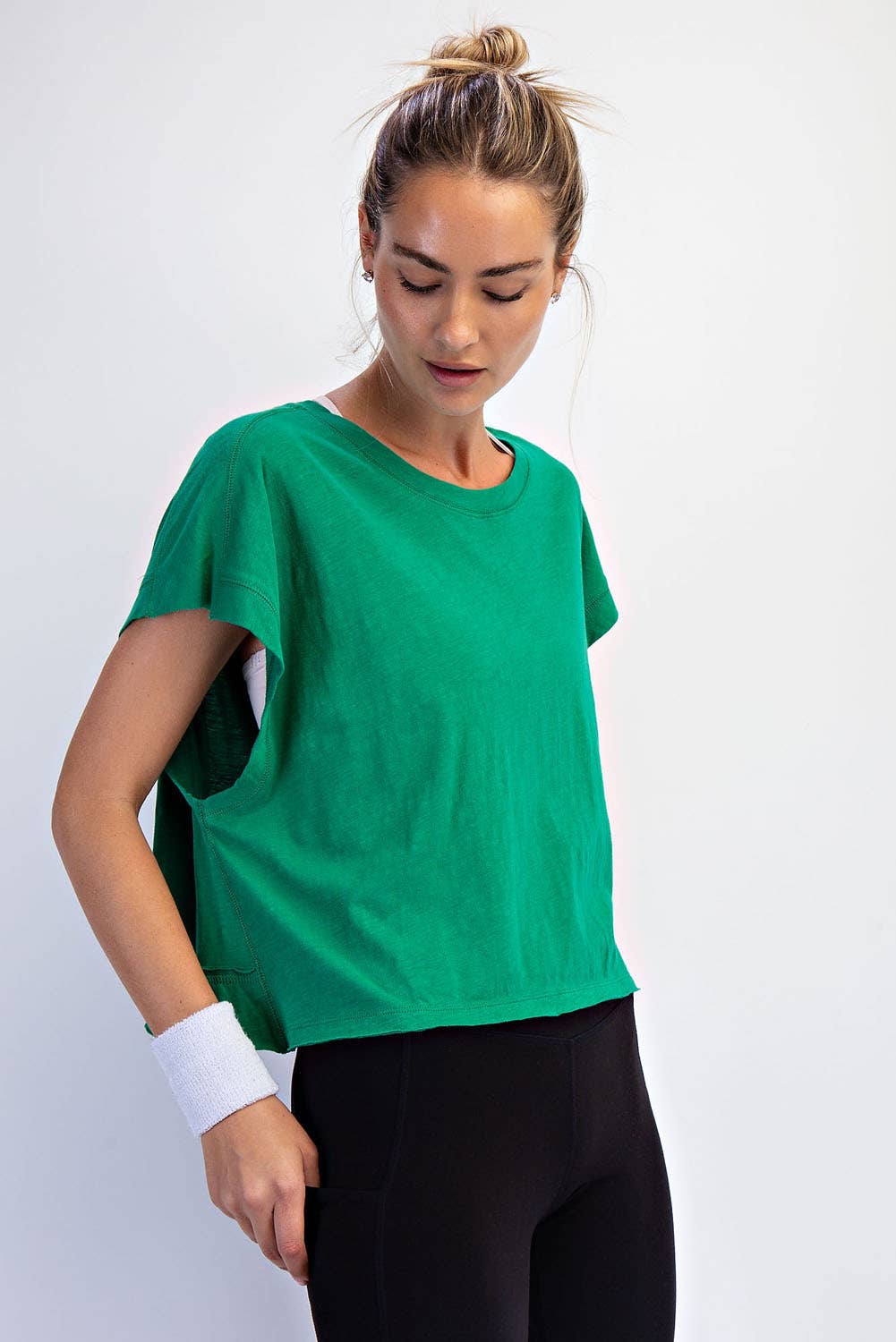 COTTON SLUB OPEN BACK TOP: Kelly Green
