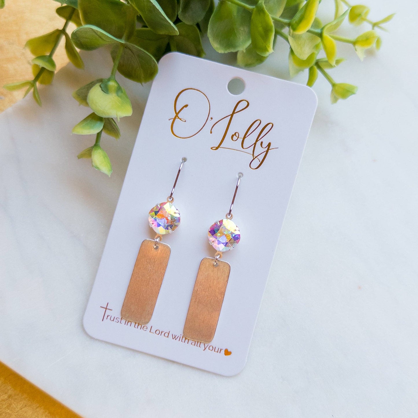 Silver Bar Earrings w/AB Stone - “Alicia”