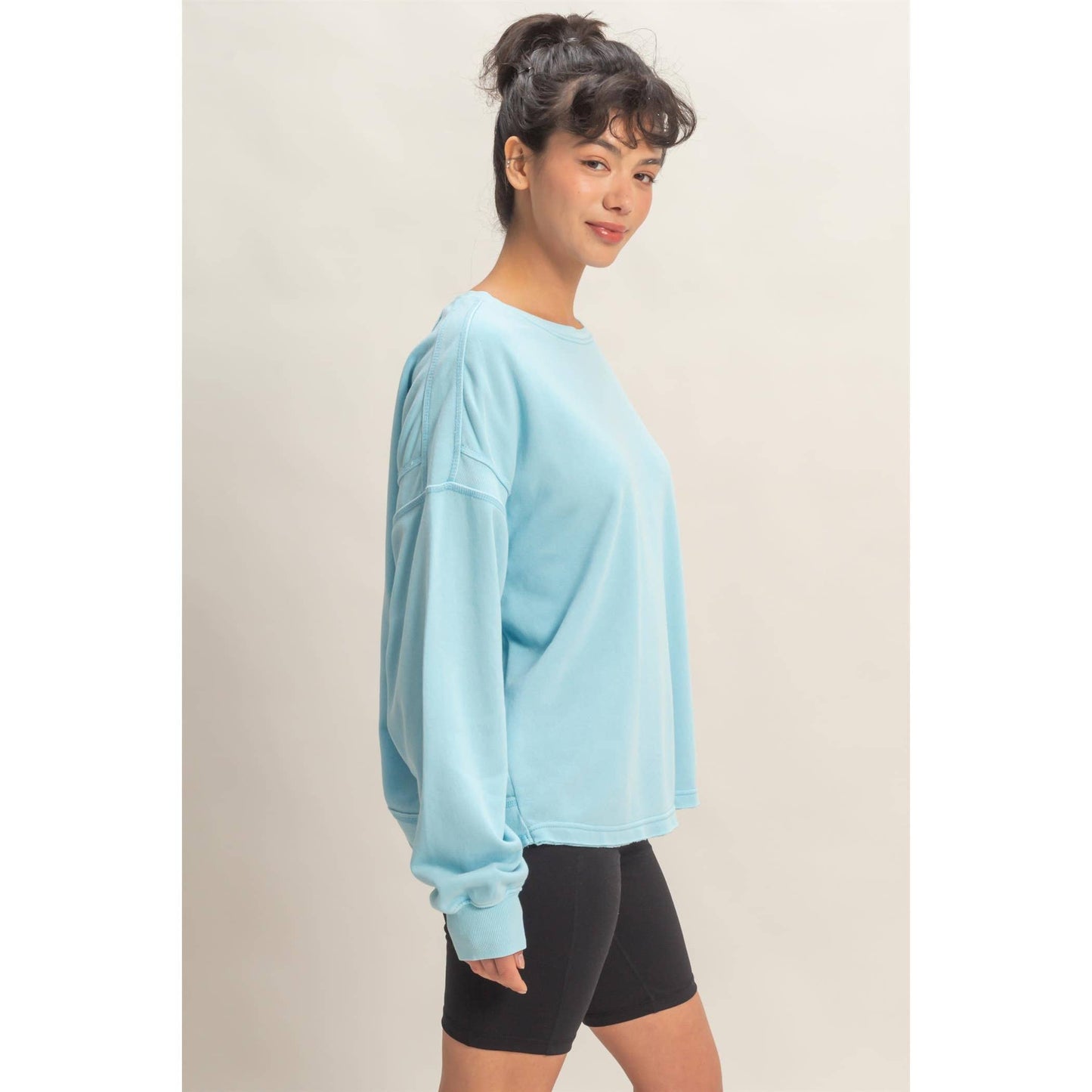 Oversized Cross Detail Open Back Sweatshirt: TURQUOISE