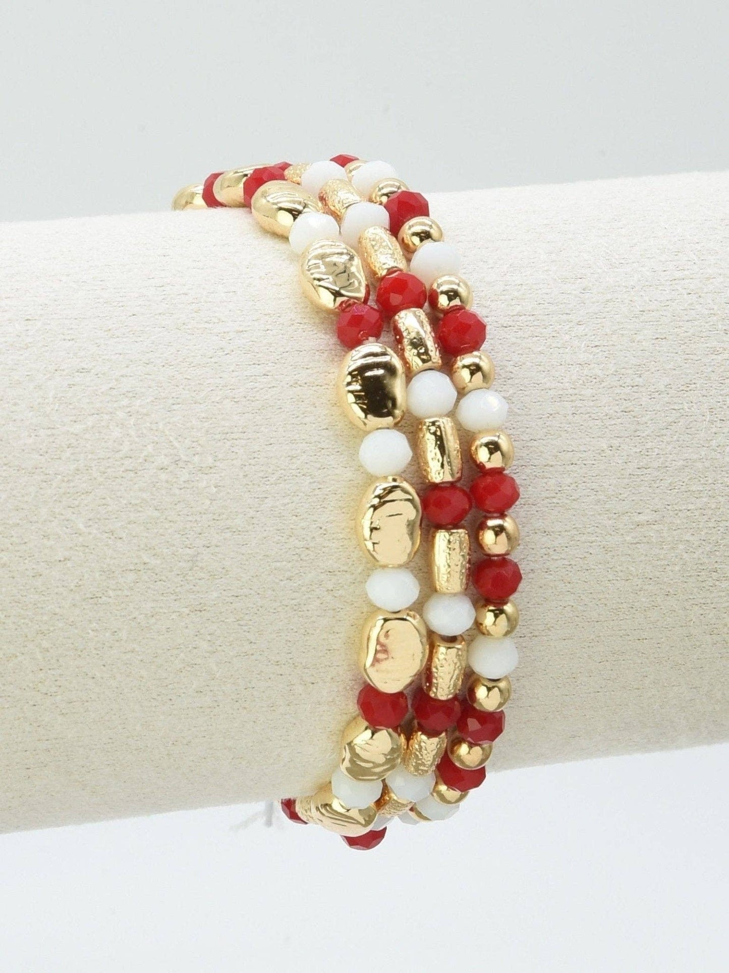 3 Piece CCB Metal Glass Bead Stretch Bracelet Set: Black Red