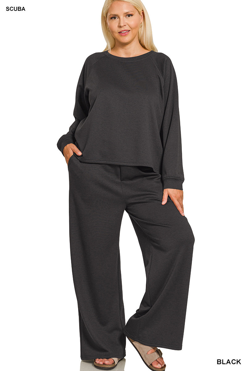 Curvy scuba pullover & pants set black