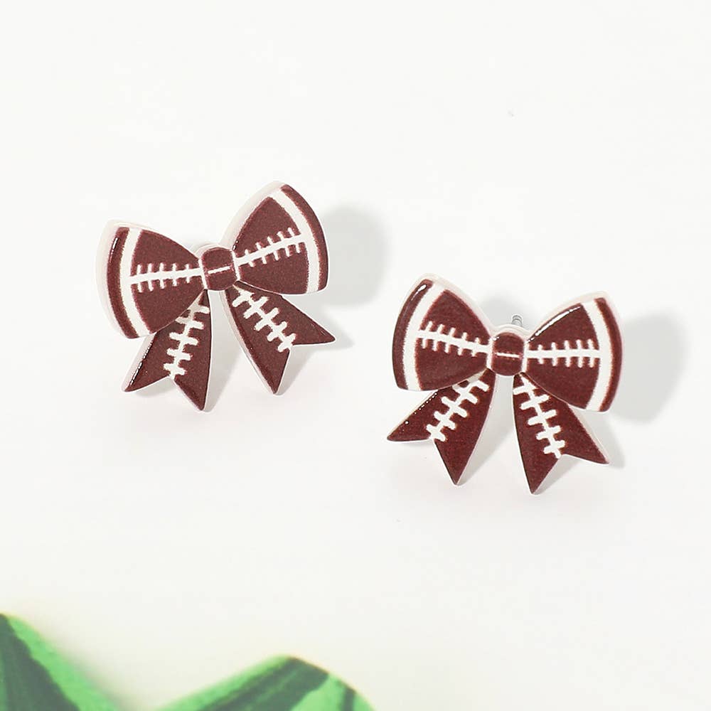 Game Day Football Bow Stud Earrings: Orange