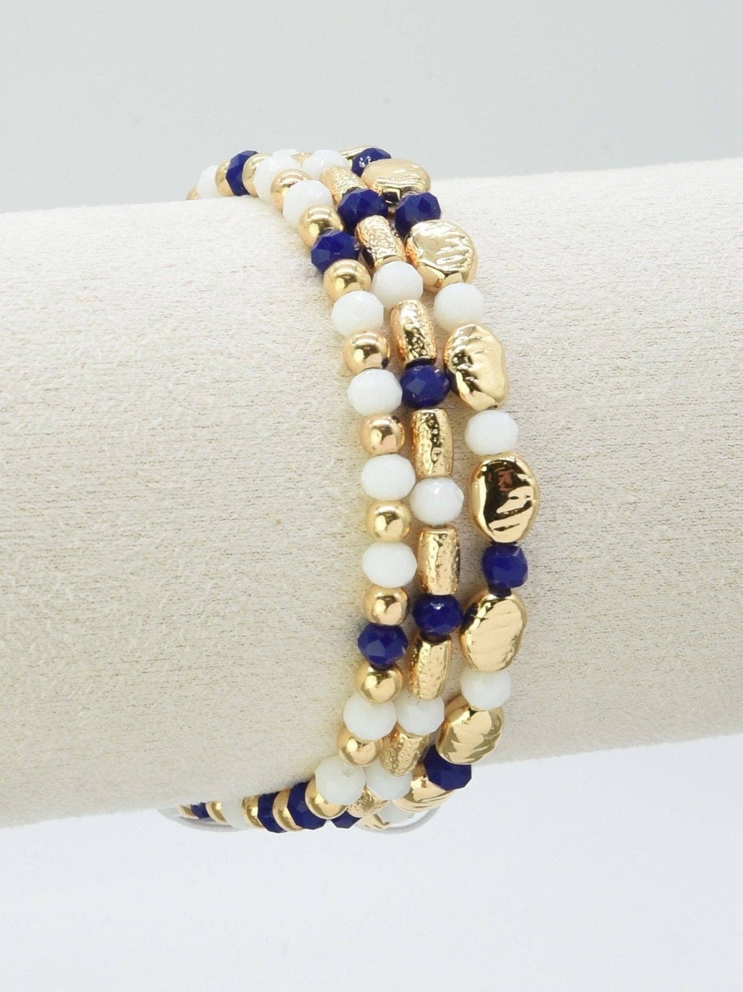 3 Piece CCB Metal Glass Bead Stretch Bracelet Set: Black Red