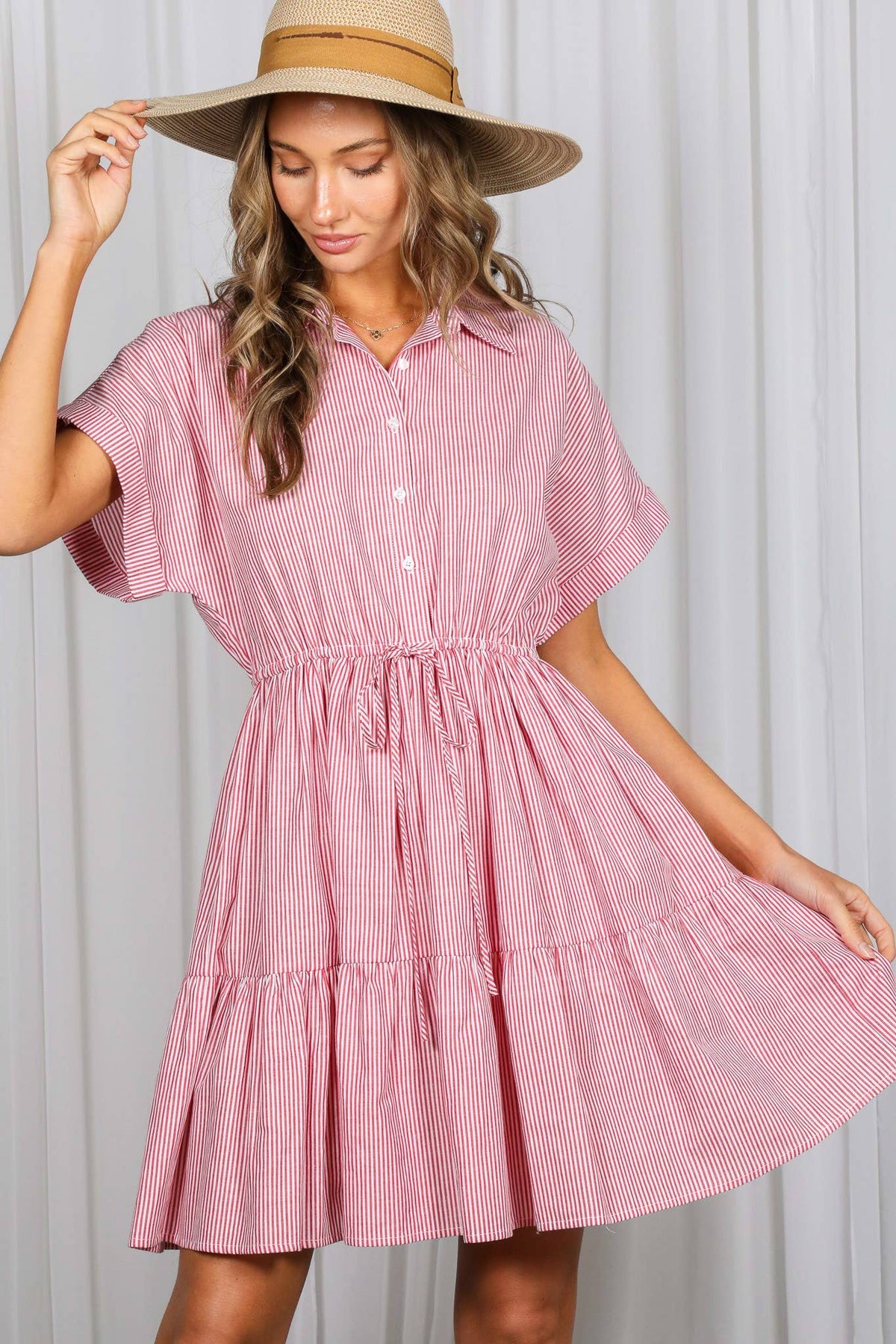 Striped Casual Dress Brown