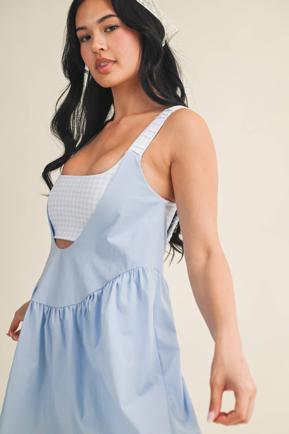Gingham Print Double Layered Play Dress: Lemon