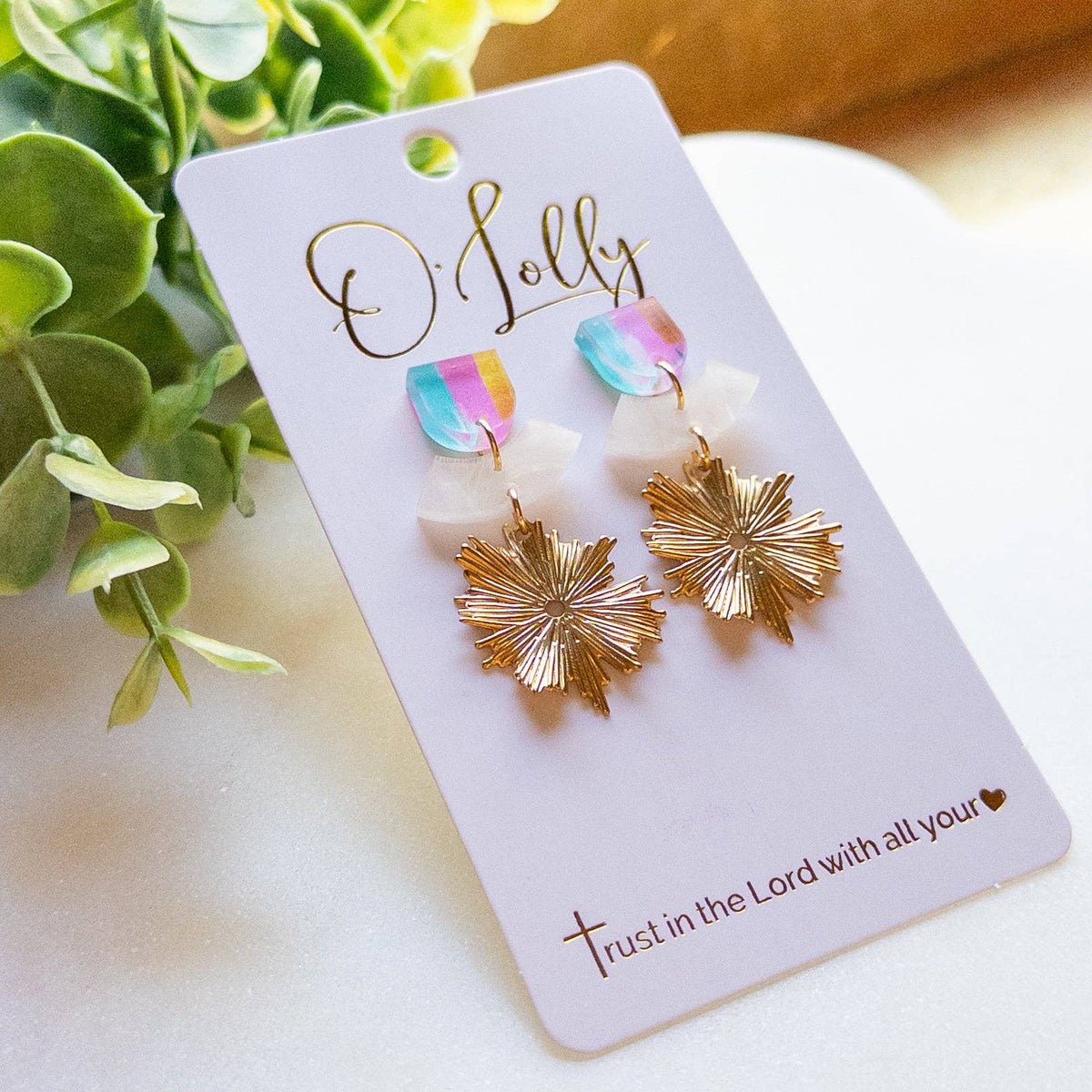 Color Acrylic Gold Burst Drop Earrings “Sabrina”