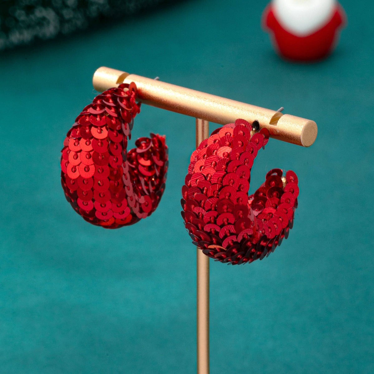 Christmas Red and Green Sequin Chunky Earrings RED