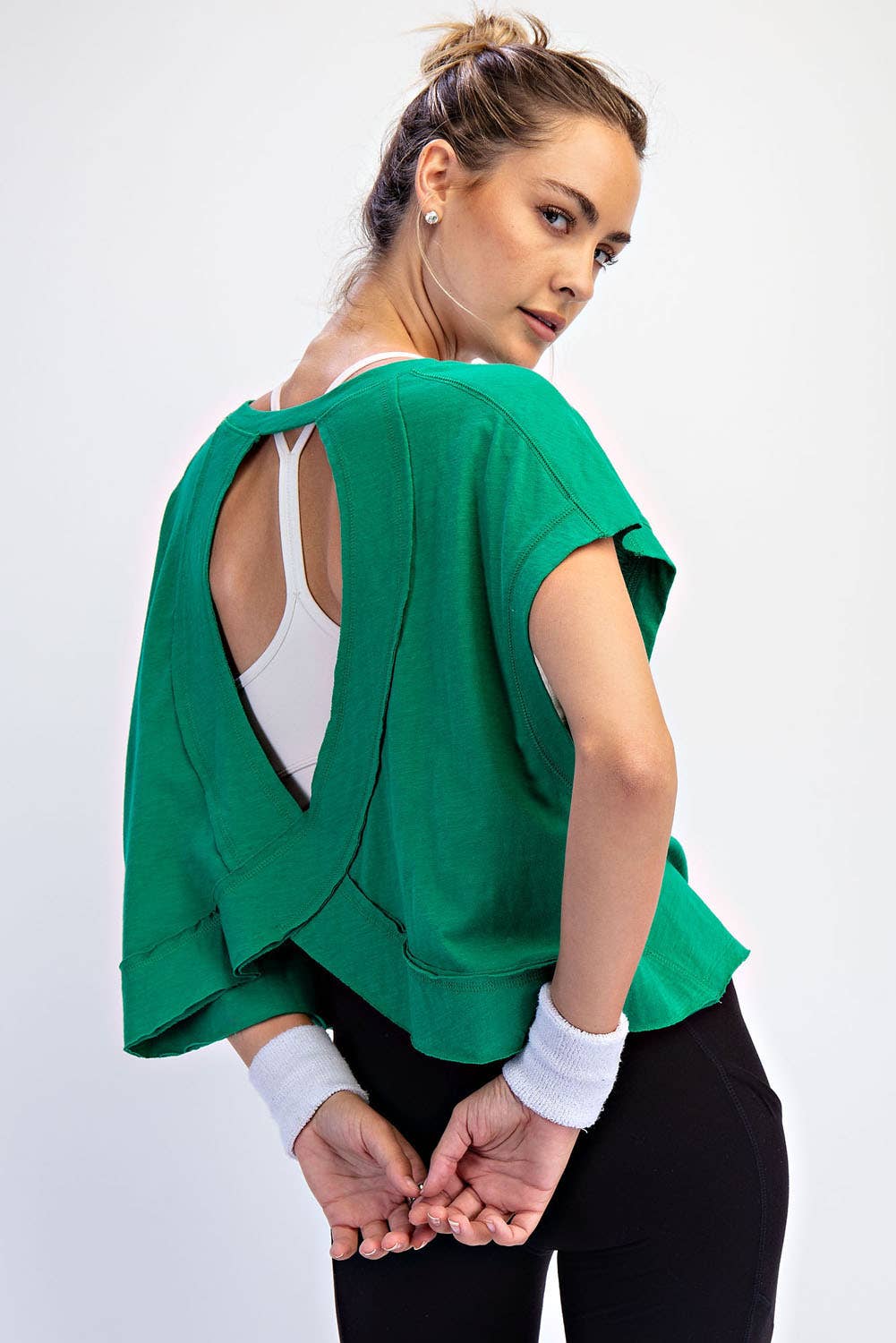 COTTON SLUB OPEN BACK TOP: Kelly Green