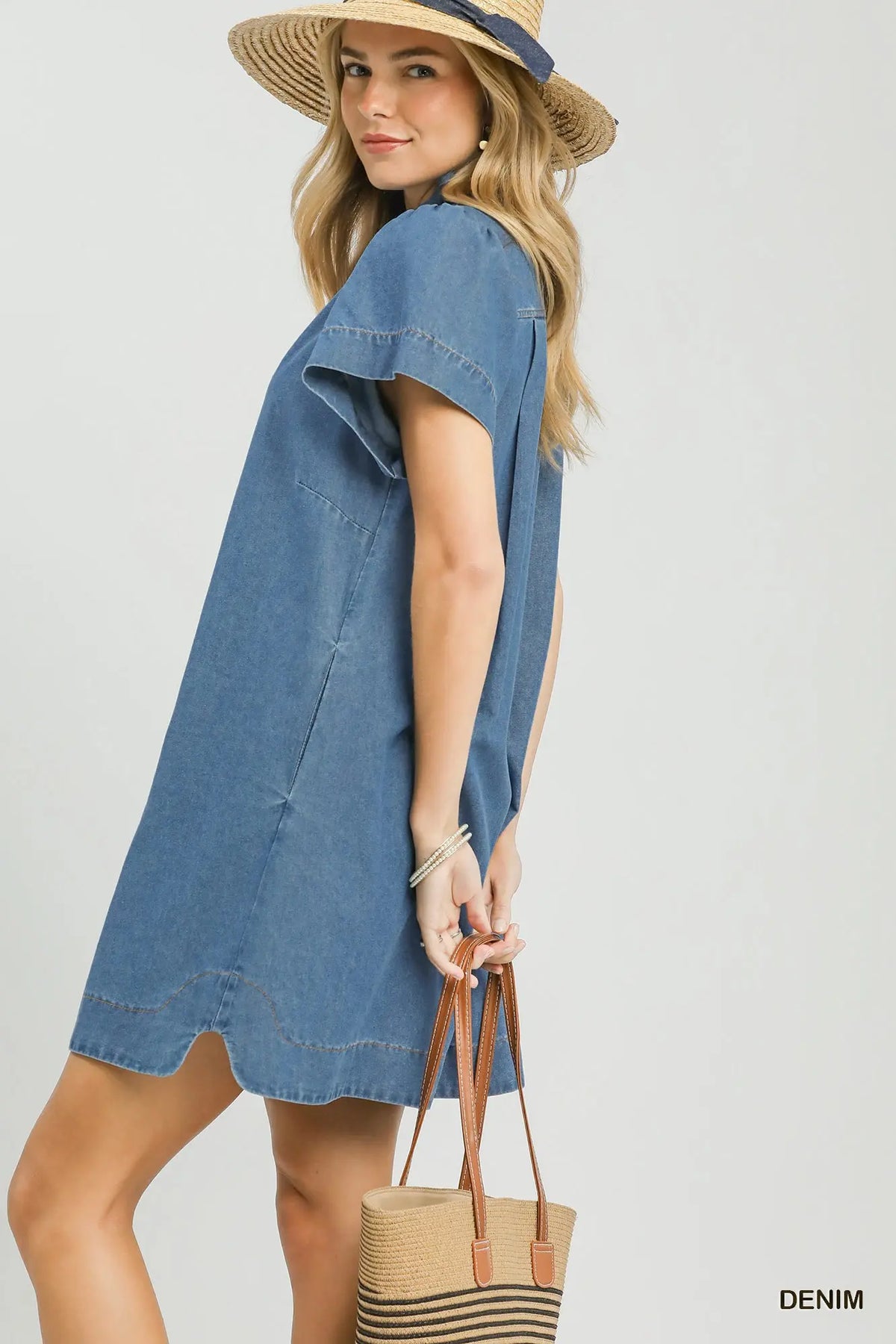 Denim V-neck Dress