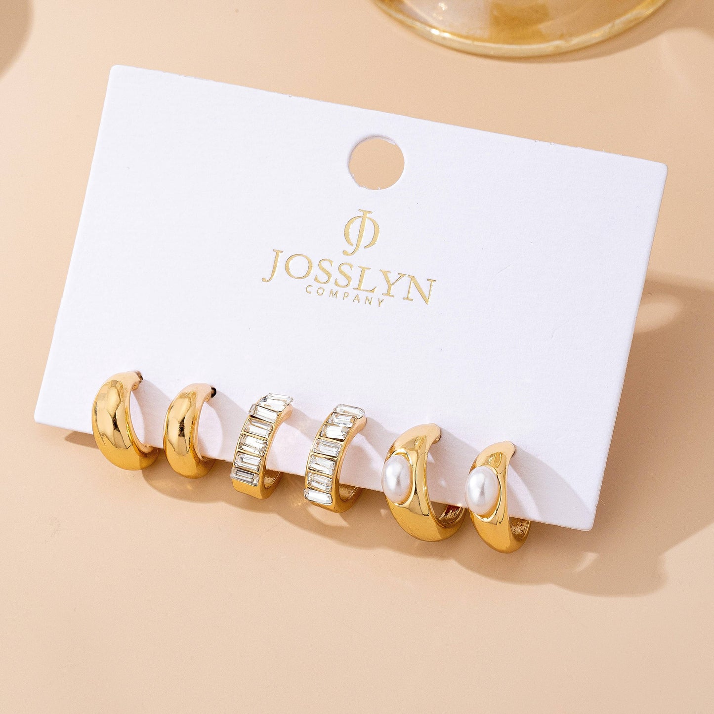 Pearl & Baguette Huggie Hoop Trio Earring Set | 80E61741: GOLD