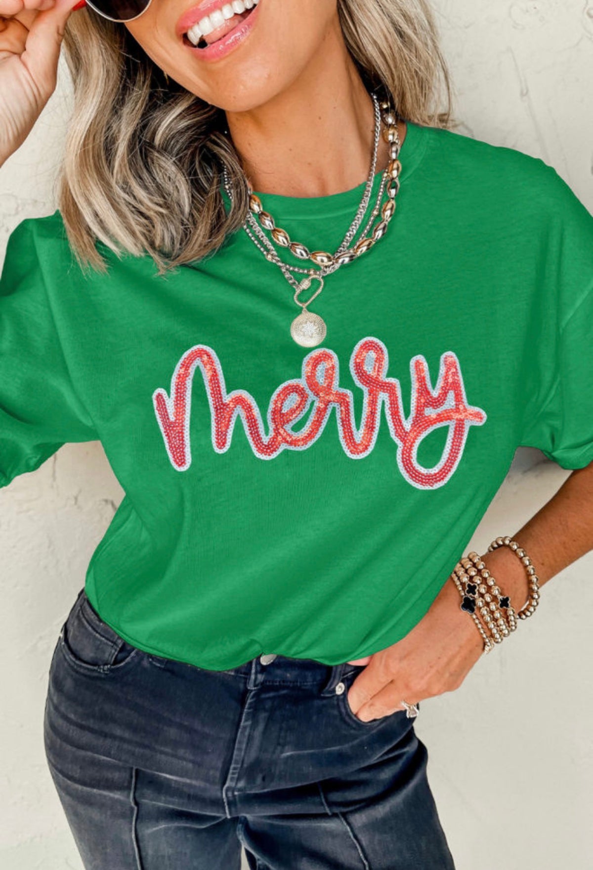 Green Merry Sequin Tee