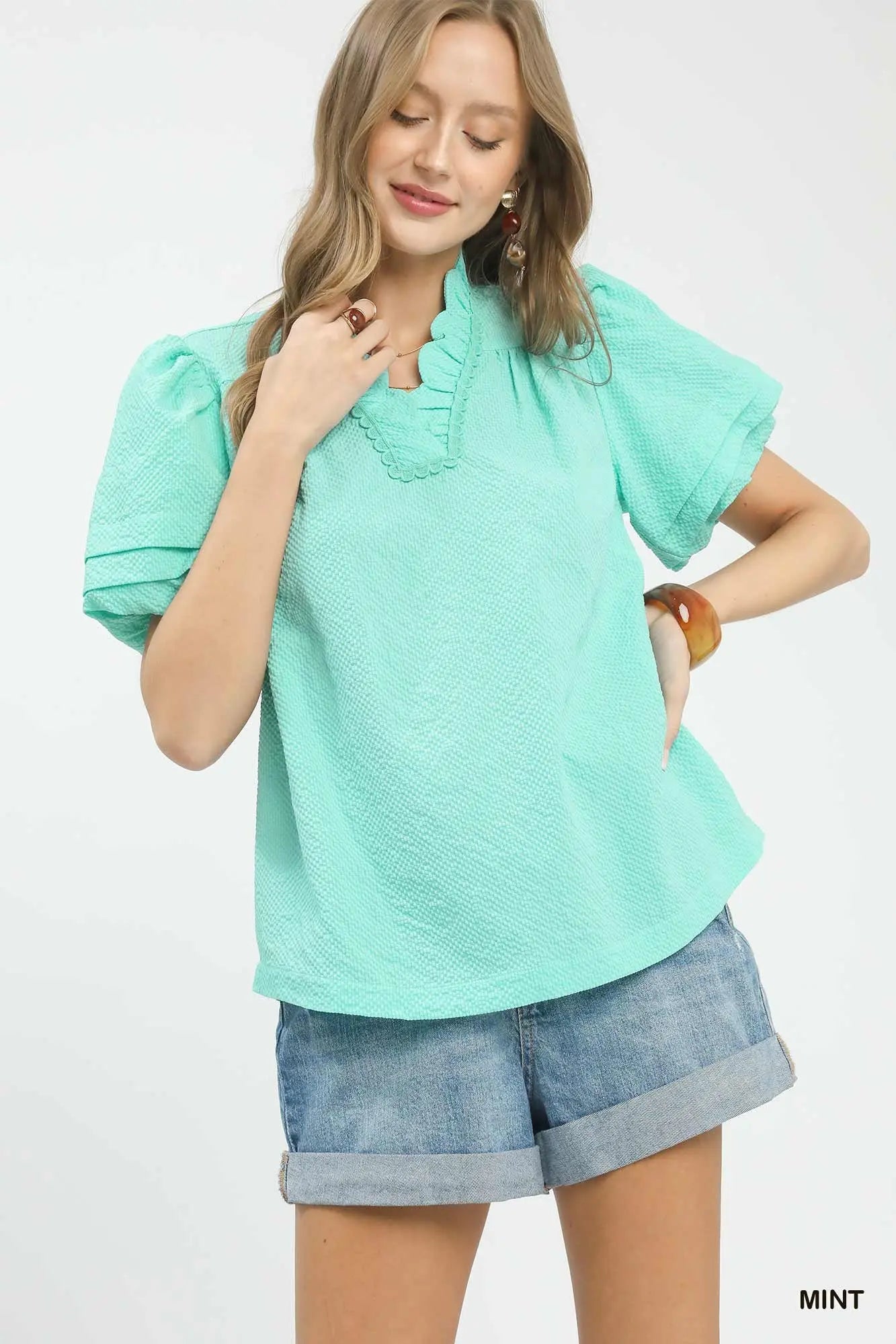 Mint Scalloped Top