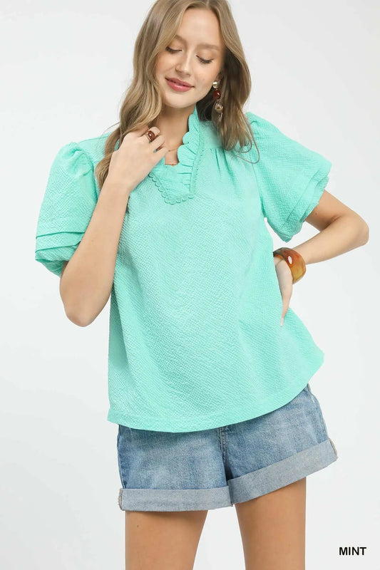 Mint Scalloped Top