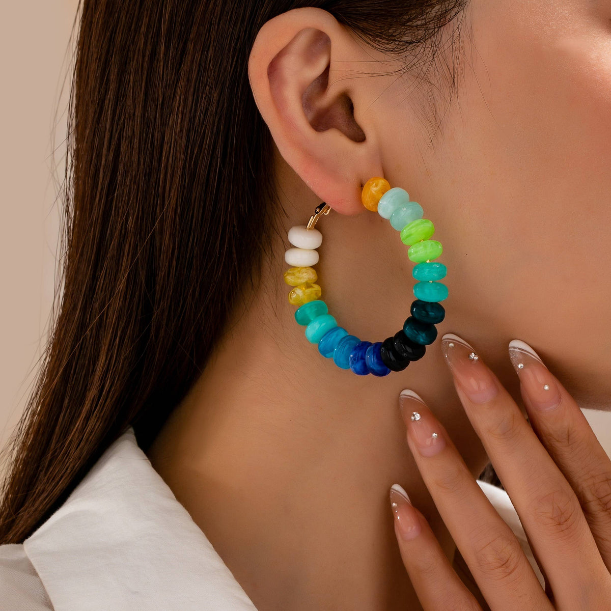 Multi Color Beaded Hoop Earrings