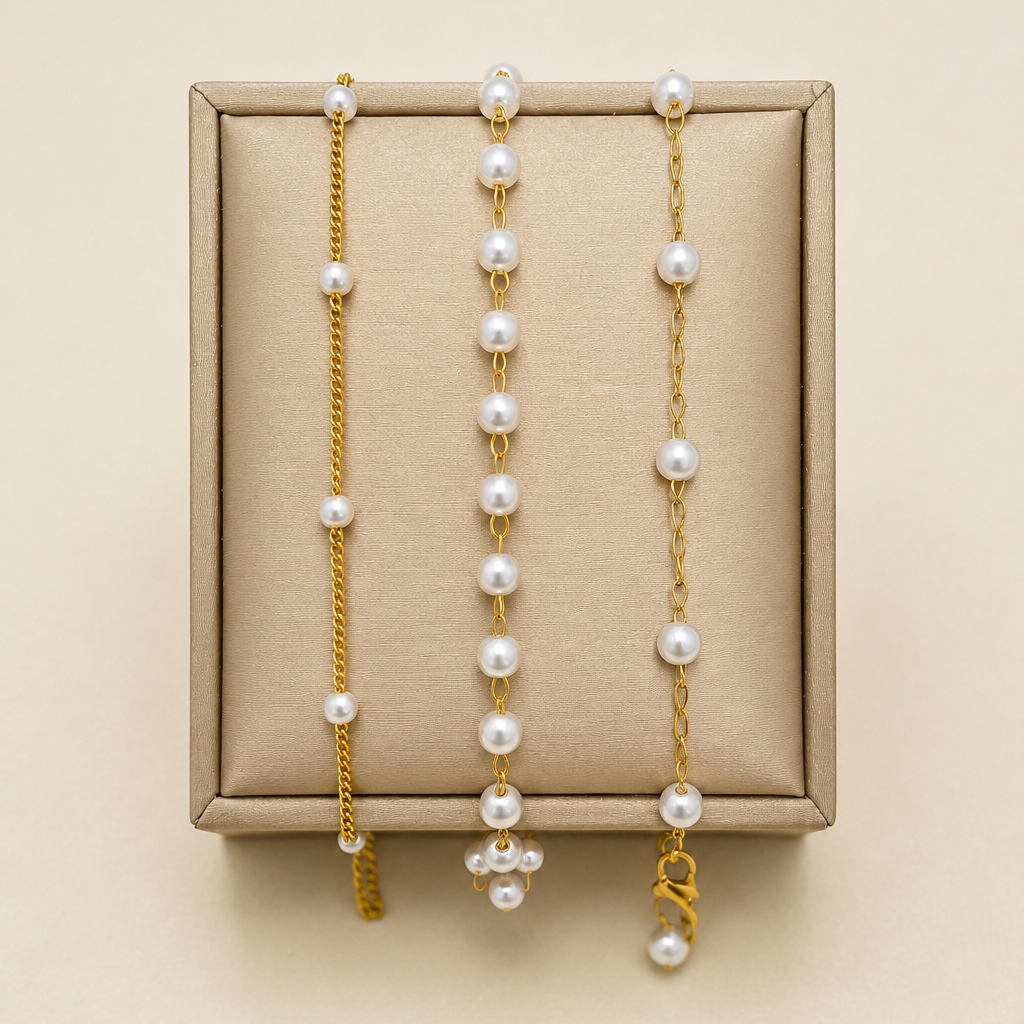 TITANIUM  STEEL PEARL STATION NECKLACE 1
