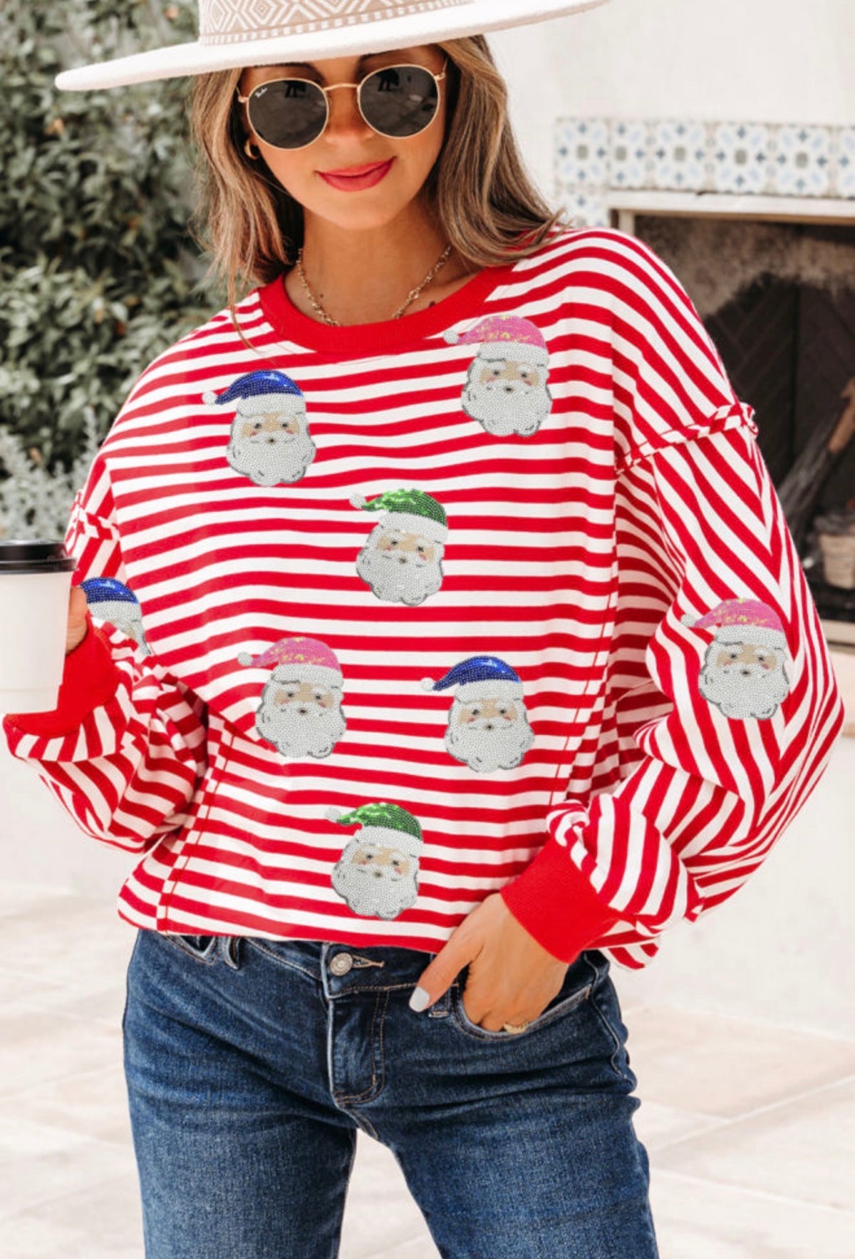 Santa Sequin Striped Top