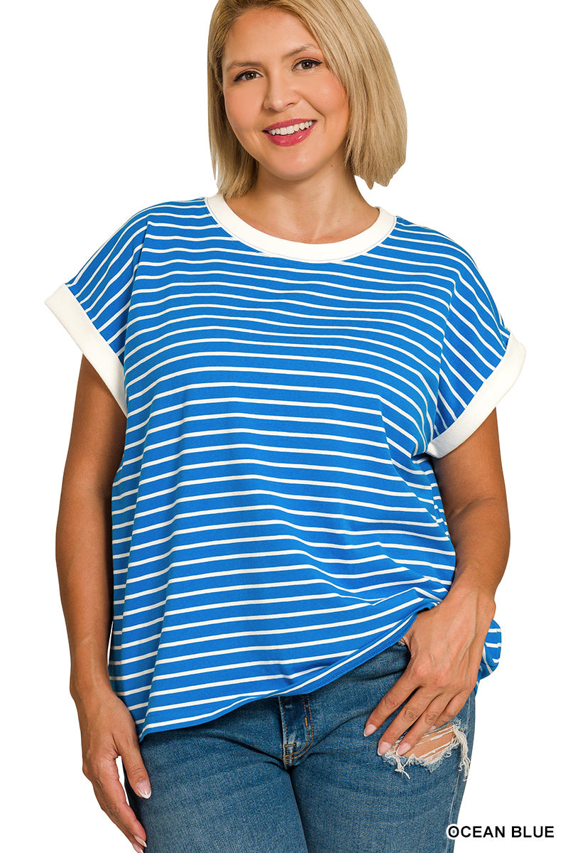 Simple Striped Tee-Ocean Blue