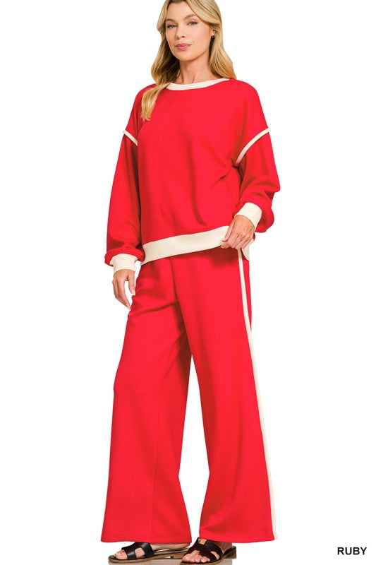 Scuba Sweatshirt & Pants Set-Red