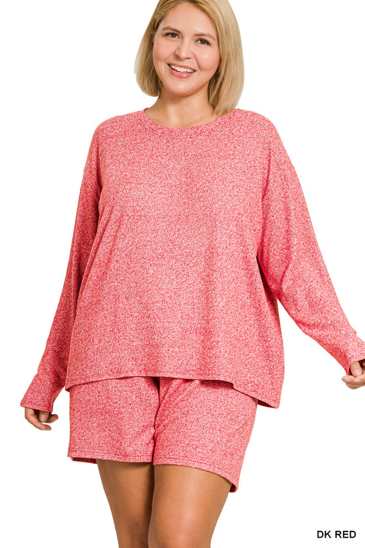 Soft Curvy Long Sleeve & Shorts Set - Red