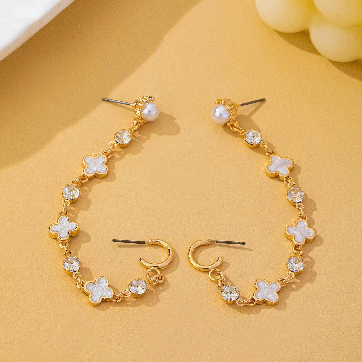 Mother of Pearl Clover Double Piercing Earrings