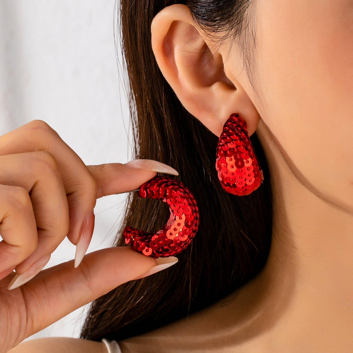 Christmas Red and Green Sequin Chunky Earrings GREEN