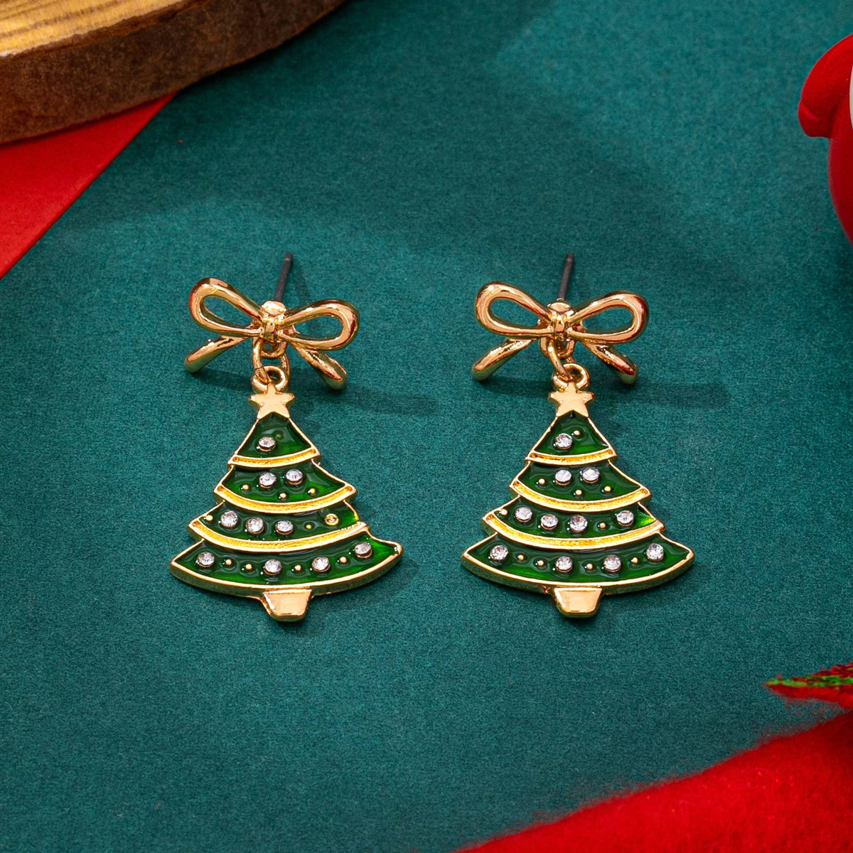 Christmas Tree & Bow Dangle Earrings