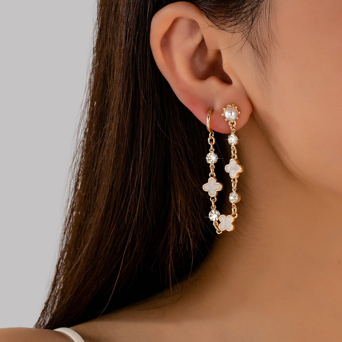 Mother of Pearl Clover Double Piercing Earrings