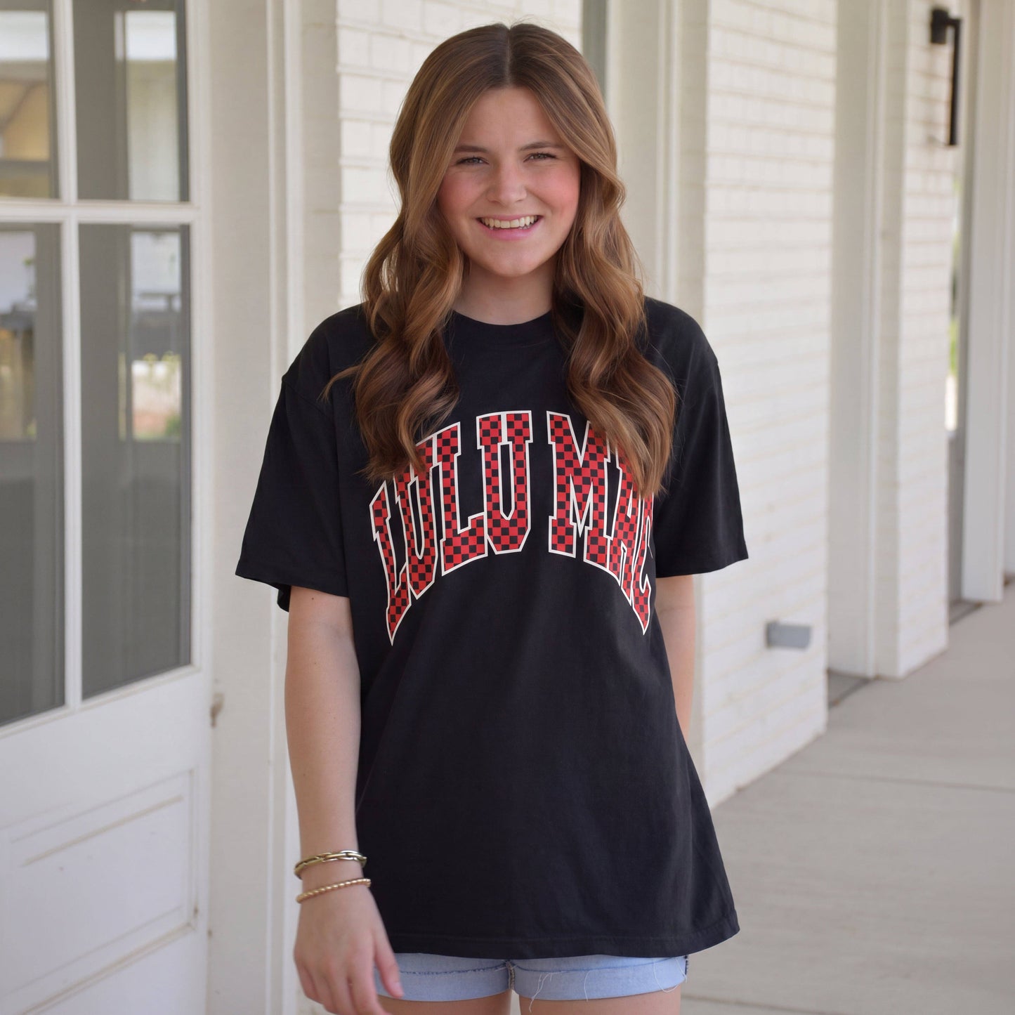 LM-Red/Black Checkered Black Comfort Colors Tee