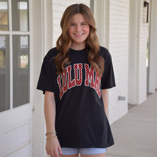 LM-Red/Black Checkered Black Comfort Colors Tee