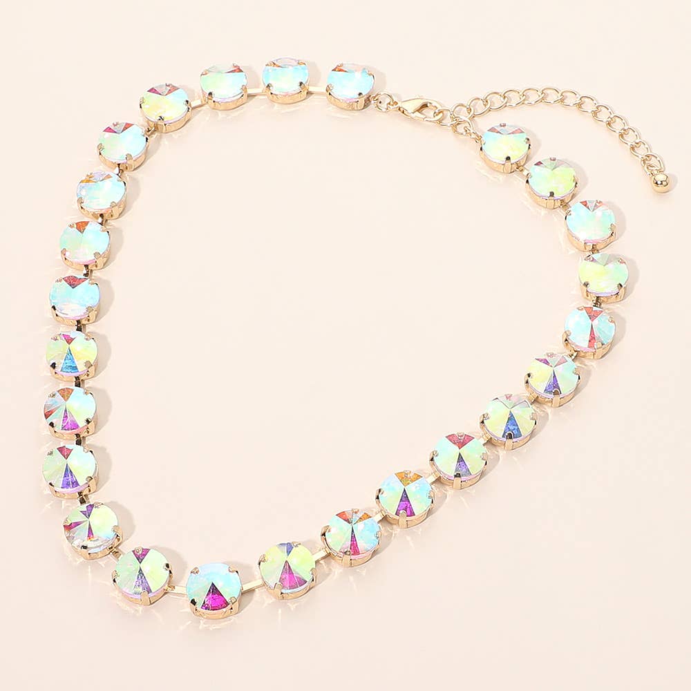 Round Cut Stone Cluster Link Evening Necklace: Gold,Multi